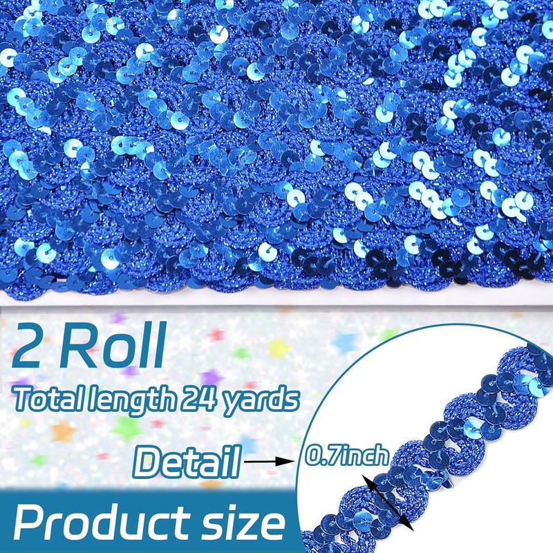 TACOLO Sequin Ribbon Trim 24 Yards Flat Glitter Ribbon, 2 Rolls Sequins Beaded Lace Trim for Sewing, DIY Crafts, Clothing, Embellishments (Deep Blue) - Image 2